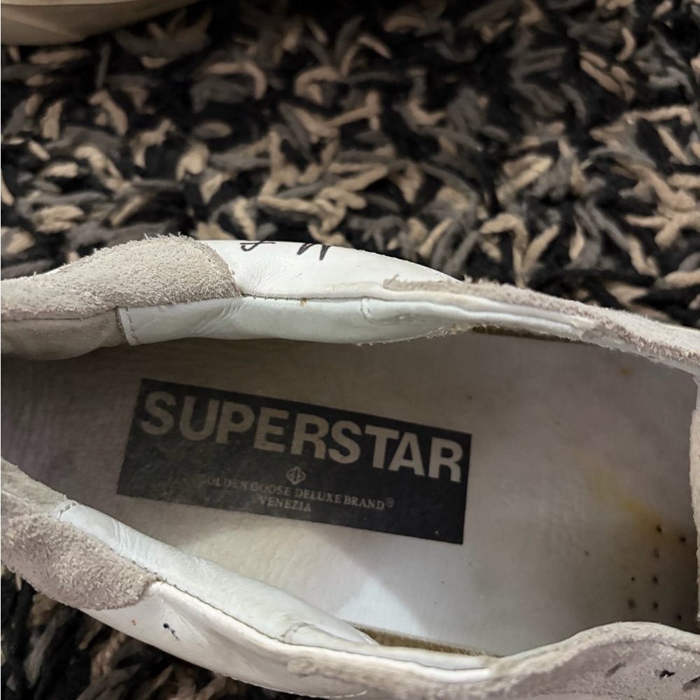 Golden Goose White Leather Low-Top Sneakers with Black Star and Gray Suede - Picture 8 of 13